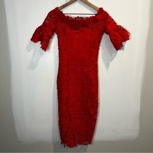 Womens | Paper Dolls Red Crochet Pencil Dress | size 4
